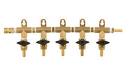 CO2 Manifold - 5-Way With Barb Shutoffs & Check Valves - Brass